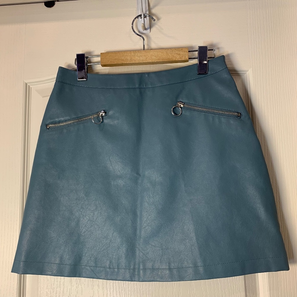 Teal Blue Faux Leather Mini Skirt Festival Y2K Zip Detail EU‎ 38 US 6  PRIMARK